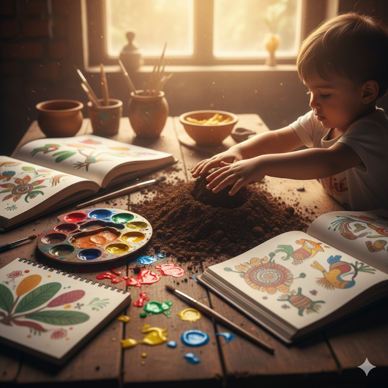 Child exploring art and colour